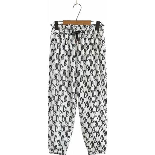 Plus size drawstring knitted print women pants 2021 new spring summer casual high waist ladies pencil pants female trousers