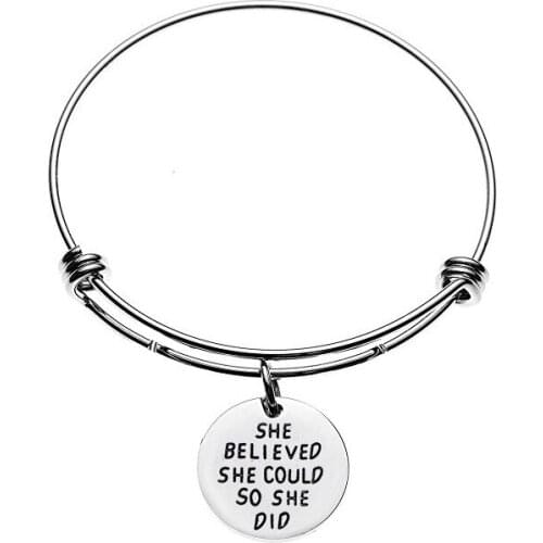 Letter she believe she could so she Adjustable Women Bangle Fashion Alloy Charms Pendant Bangle