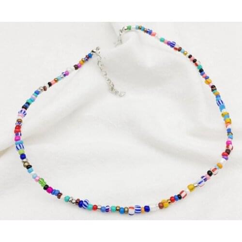 Women Multicolor Bead Choker Necklace Handmade Colorful Beach Choker Summer Beaded Necklace Short Jewelry Accessories