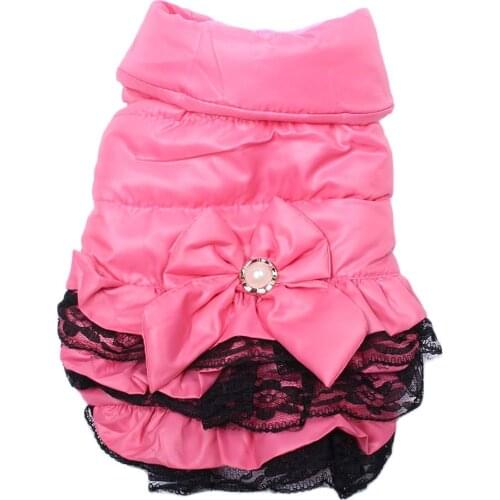 Dog Cat Winter Warm Coat Jacket Dress Bow&Lace Design Pet Puppy Hoody Winter Warm Clothes Apperal