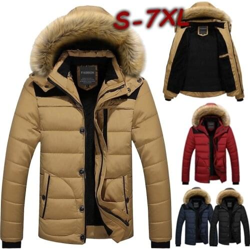 Winter Men Warm Parka Coat Jacket Fur Collar Hooded Mens Bomber Jackets Cotton-padded Casual Thick Male Clothing Plus-size S-6XL
