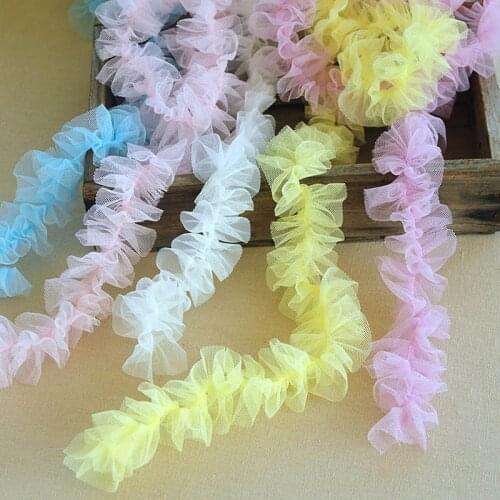 1M Pleated Lace Fabric Trim Decoration Collar Craft Supplies 5cm Sewing Ribbon Pink Yellow Blue White Guipure Tulle Dress QY5