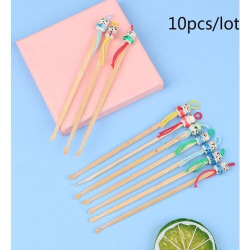 10pcs/lot CartoonsMini Doll Ear Picks Wood Bamboo Ear Picks Ear Care Tool