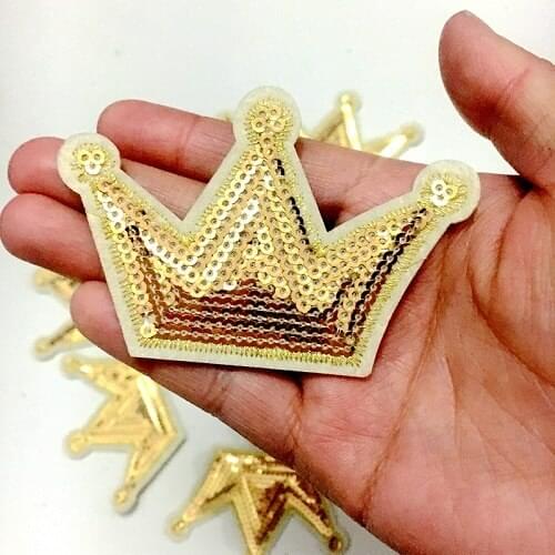 10pcs/lot Silver Gold Crown Sequins Patches For Clothes T-shirt Iron On Patch Sticker Clothing Craft DIY Sewing Accessories