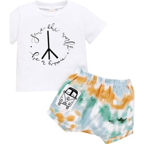 Boy’s Cotton Short Sleeve One Neck T-shirt Tie-dye Short 2pcs Clothes 2020 Baby Boy Clothing