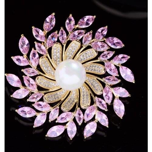 2021 Korean Fashion Snowflake Brooches Pins Cubic Zirconia Sweet Statement Flower Corsage Jewelry Brand Designer Elegant Brooch