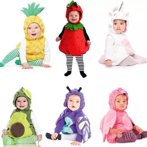 3pcs/set Baby Pineapple Strawberry Costume Cute Infant Cartoon Cosplay Romper+socks+vest Fantasia Halloween Fancy Props