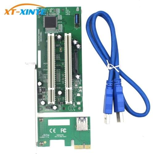 XT-XINTE PCI-E Express X1 to Dual PCI Riser Extend Adapter Card USB 3.0 Add on Cards Converter with SATA 15pin Power Cable
