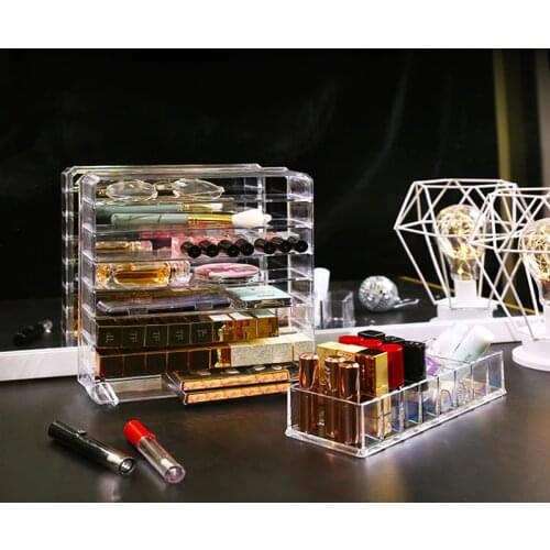 Acrylic Makeup Organizer Lipstick Storage Box 6/8 slots Cosmetic Storage Case Transparent Lip Gross Holder Rack Drawers Set