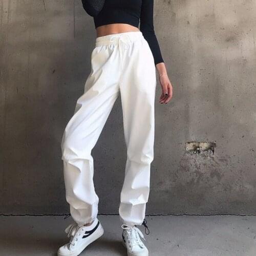 White Sports Pants Female Trousers Women High Waist Casual Pants Cool Cargo Pants Streetwear Loose Girls Punk Black