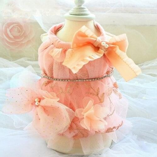 Free Shipping Handmade Dog Clothes Embroidery Gauze Bow Style Fairy Dog Dress Cat Apparel Small Pet Yorkie Poodle Maltese