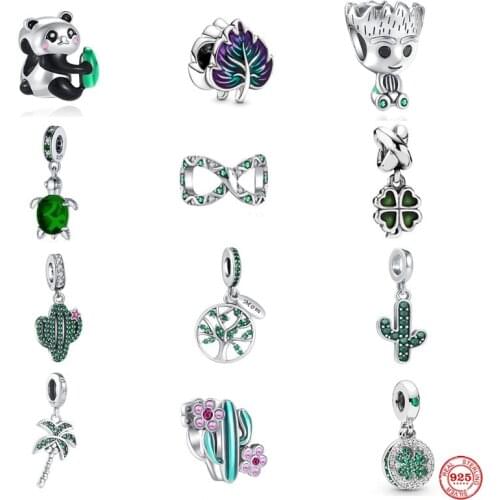 Hot New Style 925 Sterling Silver Cactus Pendant Cup Panda Charm Beads Suitable For Original Pandora Bracelet DIY Ladies Jewelry