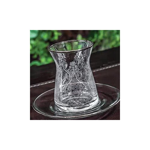 Canba Embroidered Claudia 12 Piece Tea Set Silver Gilt-6 Tea Cups, 6 Under Cups