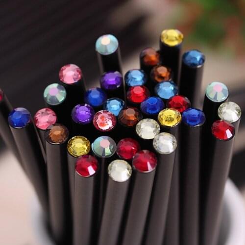 Black Kawaii School Painting Drawing Writing Rod HB Pencil With Colorful Diamond Children Pencil Standard Pencils 2Pcs
