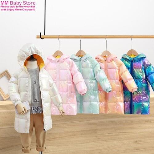 2021 New Childrens Baby Down Dazzle Color Jacket Middle Long Bright Color Padded Jacket For Boys Girls Winter Down Jacket