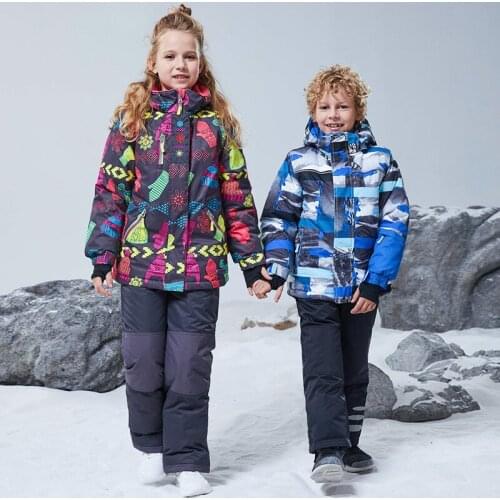 Kids Ski Suit Windproof Waterproof Warm Thicken Snow Jacket +Pant With Scarf Girls Boys Outdoor Skiing Snowboarding Ski Suit
