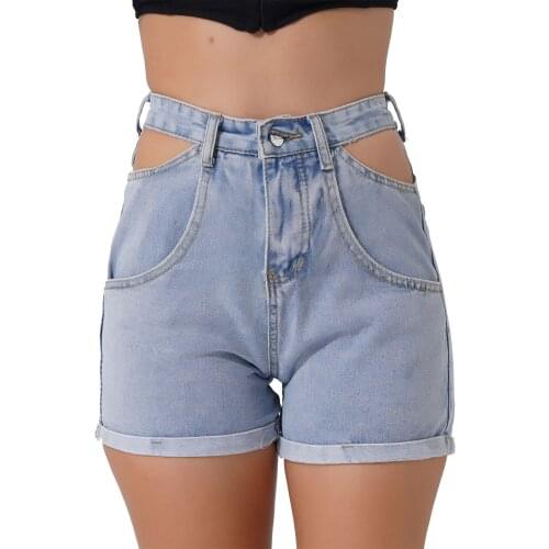 Jeans Women High Waist Rolled-up Hemline Denim Shorts Summer Fashion Pocket Hollow Out Wide Leg Short Pants Clubwear Streetwear