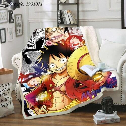 Popular Anime One Piece 3D Printed Fleece Blanket for Beds Thick Quilt Fashion Bedspread Sherpa Throw Blanket Adults Kids 07