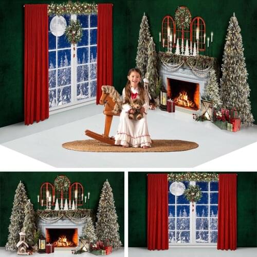 Christmas Room Background Child Photocall Family Portrait Green Wallpaper Winter Forest Trees Photography Baby Photostudio