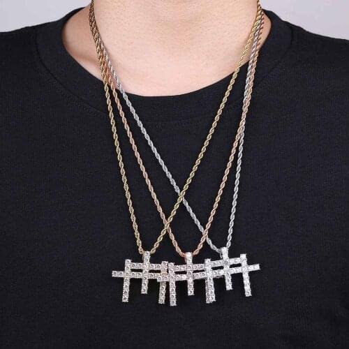 HipHop Solid Back Cross Pendant Necklace With Tennis Chain Plated All Iced Out Cubic Zirconia Mens Jewelry Gift Party jewellery