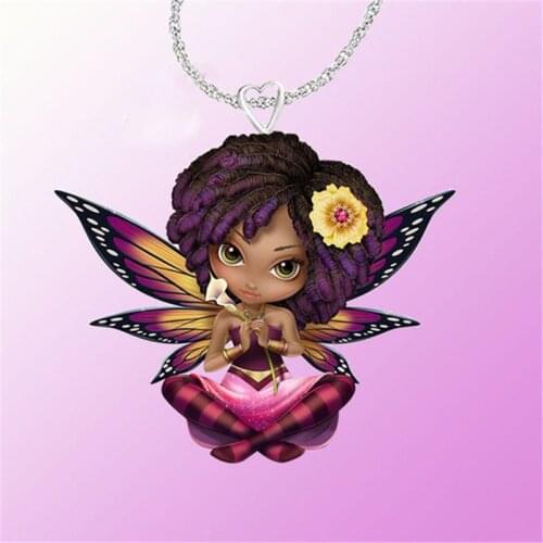 Exquisite Fashion Cartoon Girl Necklace Butterfly Fairy Gorgeous Lady Necklace Festival Anniversary Creative Accessories Party