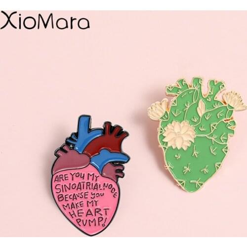 Cactus Heart Enamel Pins Custom Human Organs Brooches Badges Clothes Bag Pins Cartoon Jewelry Gift for Friends