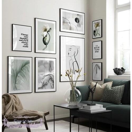 White Flowers Canvas Painting Abstract Women Line Drawing Wall Art Pictures Self-Improvement Quotes Poster Nordic Home Decor