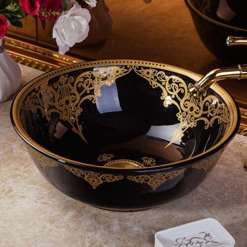 Chinese round shape Ceramic Bathroom Sink Countertop ceramic Wash Basin black