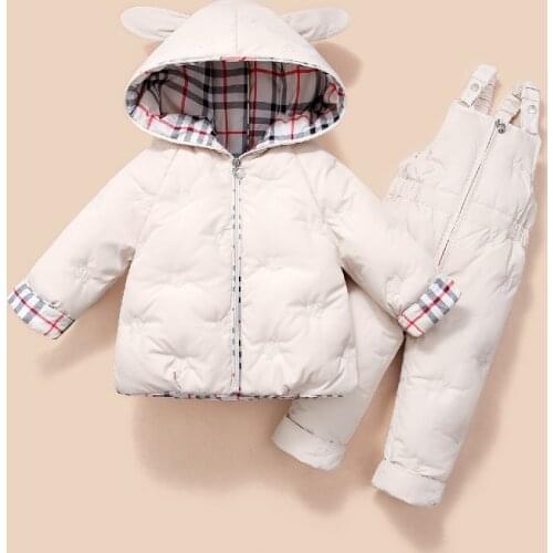 Children Snowsuit Winter Baby Duck Down Jacket Jumpsuit Parka Hooded Boy Overalls Warm Kids Coat + Pants Baby Girl Clothing Set