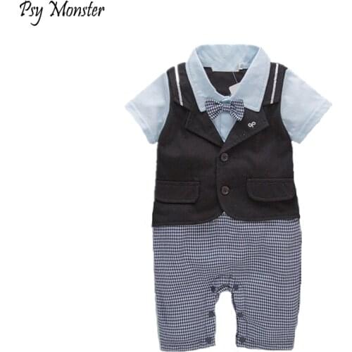Baby Boy Rompers Pure Cotton Newborn Baby Clothes Gentleman Style Bow Tie Jumpsuit Toddler Boys Clothing 2018 Summer Roupas A20