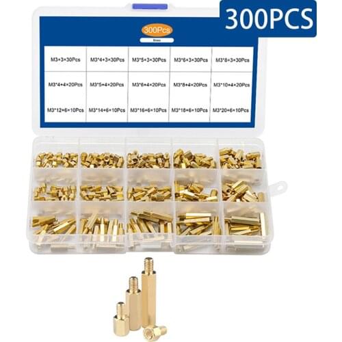 300PCS/Box M3 Male To Female Hex Brass Spacing Screws Threaded Pillar For PCB Computer PC Motherboard Standoff Spacer