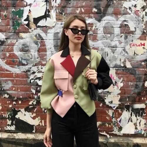 New Pop Women Contrasting Jacket Long Sleeves Cropped Coat Casual Vogue High Street Women Outfits Tops