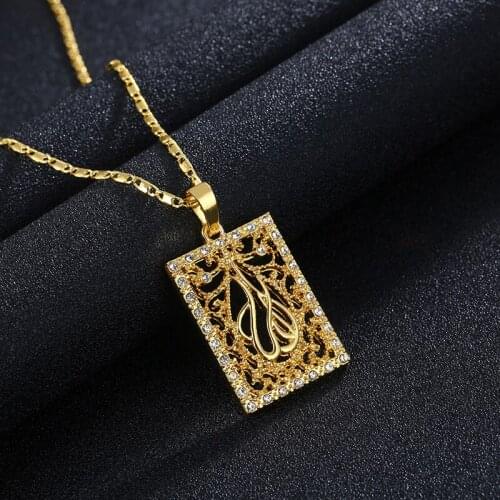 Middle East Allah Totem Necklaces for Women Muslim Islam Gold Color Crystal CZ Statement Pendant Necklaces Faith Jewelry Gift