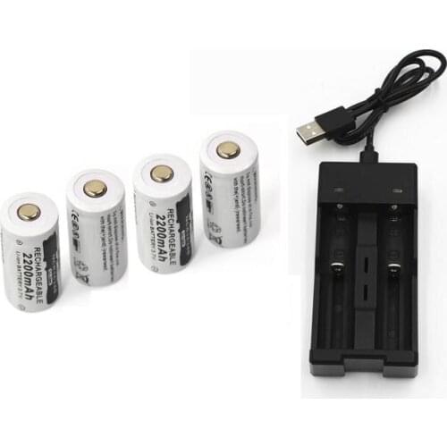 4pcs 3.7v 2200mAh CR123A rechargeable lithium battery+1pcs 18650 16340 14500 usb charger 16340 camera