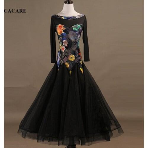 Ballroom Dance Competition Dresses Standard Dancing Wear Dress Waltz Latin Velvet Top Customize D0491 Mesh Sleeve Sheer Hem