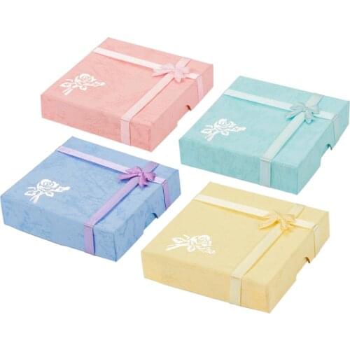 6pcs Gift Jewelry Bangles Packaging Cardboard Bracelet Boxes with Flower, Sponge and Fabric inside, Square, Mixed-Color 9x9x2cm