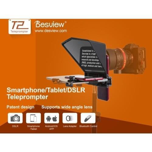 Desview Portable Mini Teleprompter for Smartphone Tablet DSLR Camera with Remote Control & Adapter Rings