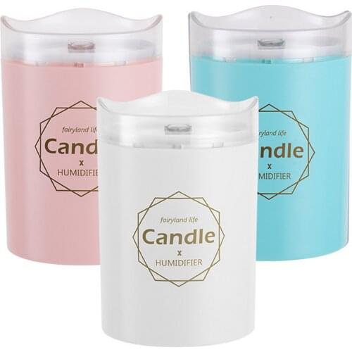 Behogar 300ml USB Portable Mini Cool Mist Humidifier with Candle Light 2PCS Cotton Sticks for Home Office Car School Dormitory