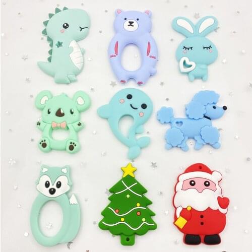 1pcBaby Silicone Teether kids infant Teething Toy Animal Stitch bear Hamster snail rabbit cat dinosaur Beads DIY hippo lion gift