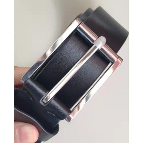 Pure Titanium Buckle 35 mm Width full grain cow black leather belt strap with one piece screw