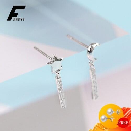 Bali Jelry Earrings 925 Silver Jewelry Star Moon Shaped Zircon Gemstones Drop Earring for Women Wedding Engagement Accessories