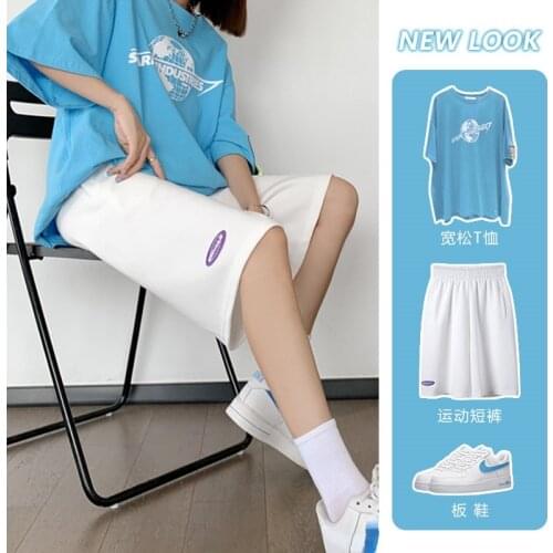 2021 New Summer Fashion Trend High Waist Loose Straight Middle Pants for Woman Grey Black White Letter Logo Casual Shorts