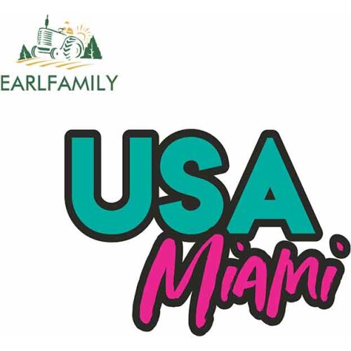 EARLFAMILY 13cm x 9.5cm for Pink USA Miami Funny Car Stickers Vinyl Graphics JDM RV VAN Fine Decal Car Accessories Logo Roof