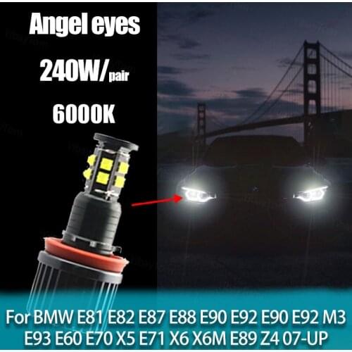 For BMW 1 3 5 Series E81 E82 E87 E88 E60 Z4 E89 Super Bright High Power 240W/Pair 6000K White Free Error LED Angel Eyes Light