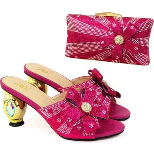 Rose Color Italian Design Shoes with Matching Bags African Women Shoes and Bag Set Nigerian Women Wedding Shoes and Bag Sets