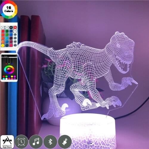 Unique Smart Night Light 3D LED Tyrannosaurus Rex Dinosaur Desk Lamp for Kids Room Club Decor Gift RGB Nightlight with Lava Base