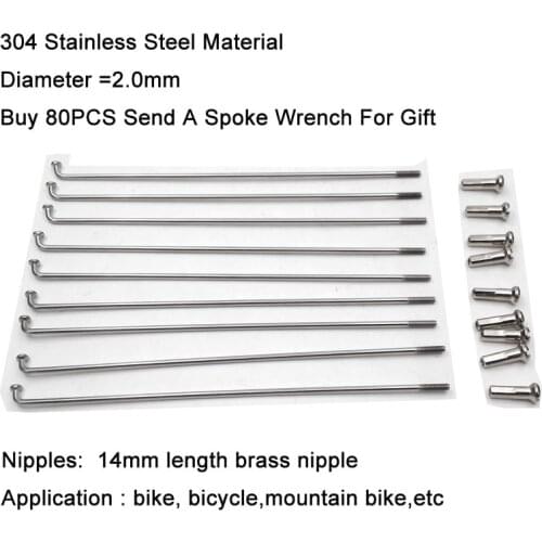 JQORG Bicycle Spokes Sliver Color Diameter 2.0 mm Mountain Bike Spokes J-BEND Stainless Steel Material Cycling BMX/MTB Spokes