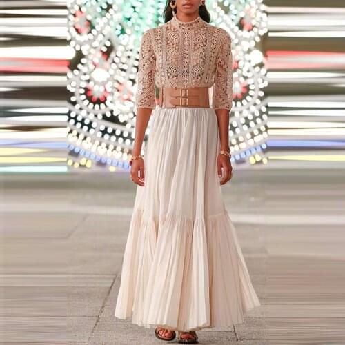 High Quality Runway 2021 Summer New Water Soluble Lace Long Dress Party Dress 210105XP01