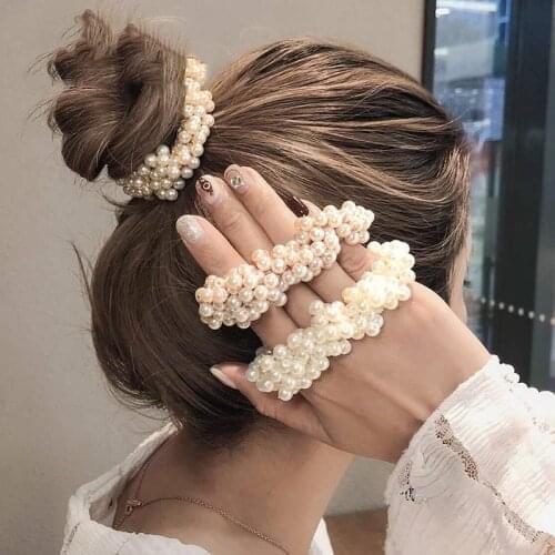 Rubber Band Rope Elastic Girls Scrunchie Ponytail Holder Pearl Beads Women Hair Bands Ties Accessories for Women