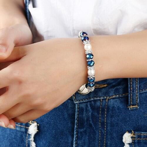 Female Snap Bracelets Shiny Colorful Rhinestone Faux Pearl Bracelet Bangle Women DIY Jewelry Birthday Gift
